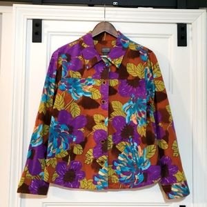 Additions By Chicos Womens 1 Button Up Floral Jacket M-8 Stretch Top Colorful